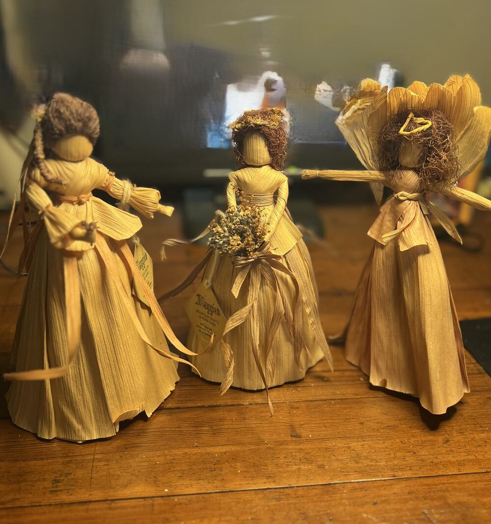 Set 3 Corn Husk Doll Lady With Long Dress Handmade Vintage Rare